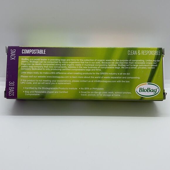 BioBag Snack Size Resealable Compostable Bags (30) - Picture 4 of 4